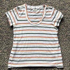 Green, Orange, Red Striped Medium Madewell Top, 100% Cotton Blouse